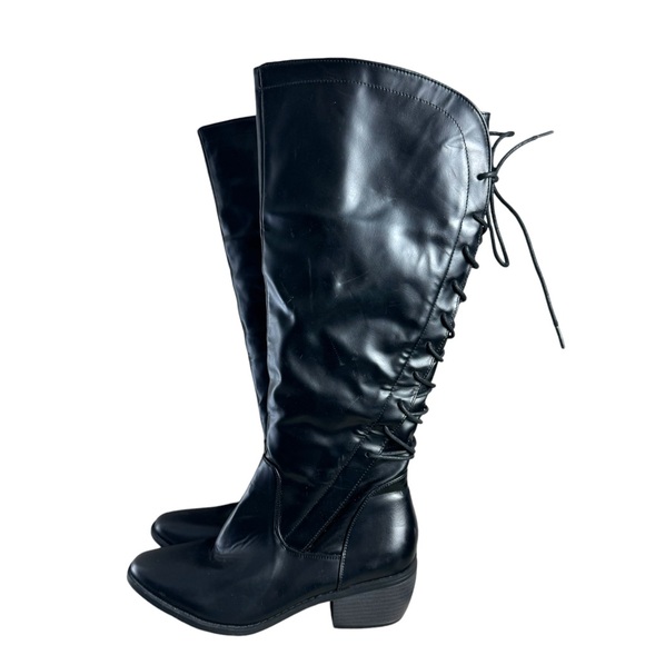 Pierre Dumas Victoria Lace Up Knee Boots in Black - Picture 1 of 7